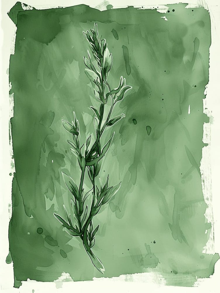 Green Ink Painting Of A Black Stem Spleenwort 1