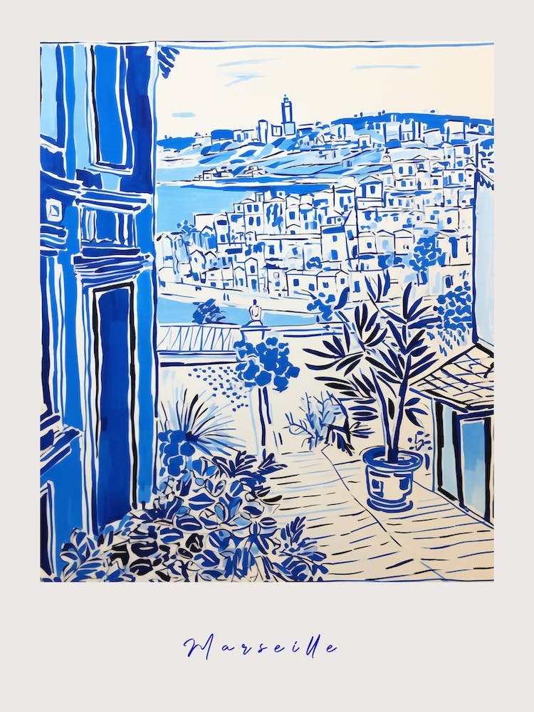 Marseille France 8 Mediterranean Blue Drawing Poster