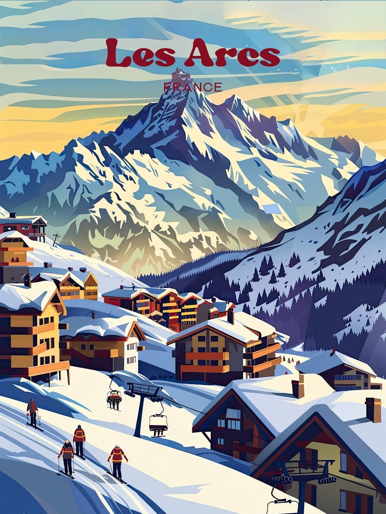 Les Arcs France Vintage Travel Art