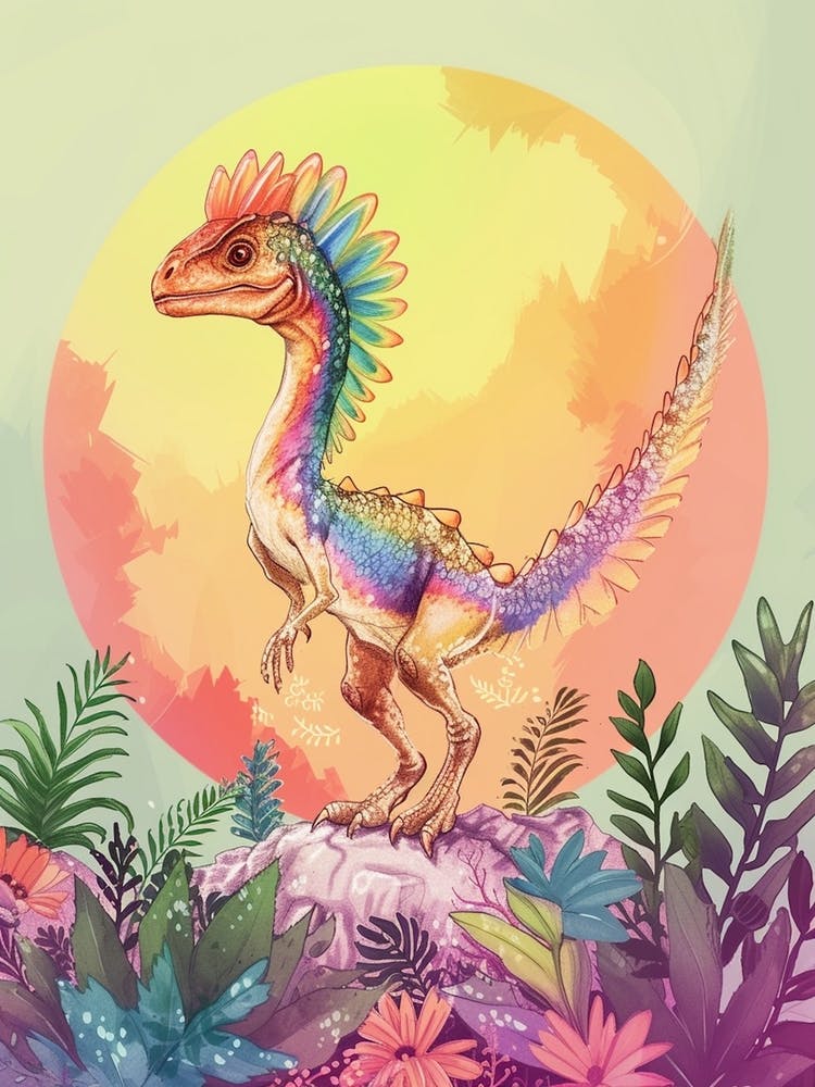 Rainbow Pastel Utahraptor Dinosaur