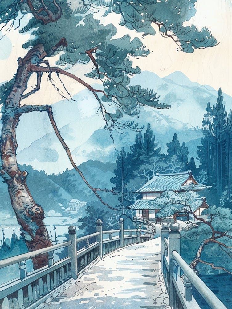 Tanabe Kumano Kodo Japan 1 Retro Illustration