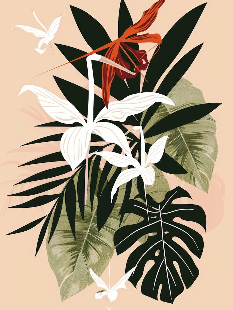 Tropical Flowers And Leaves