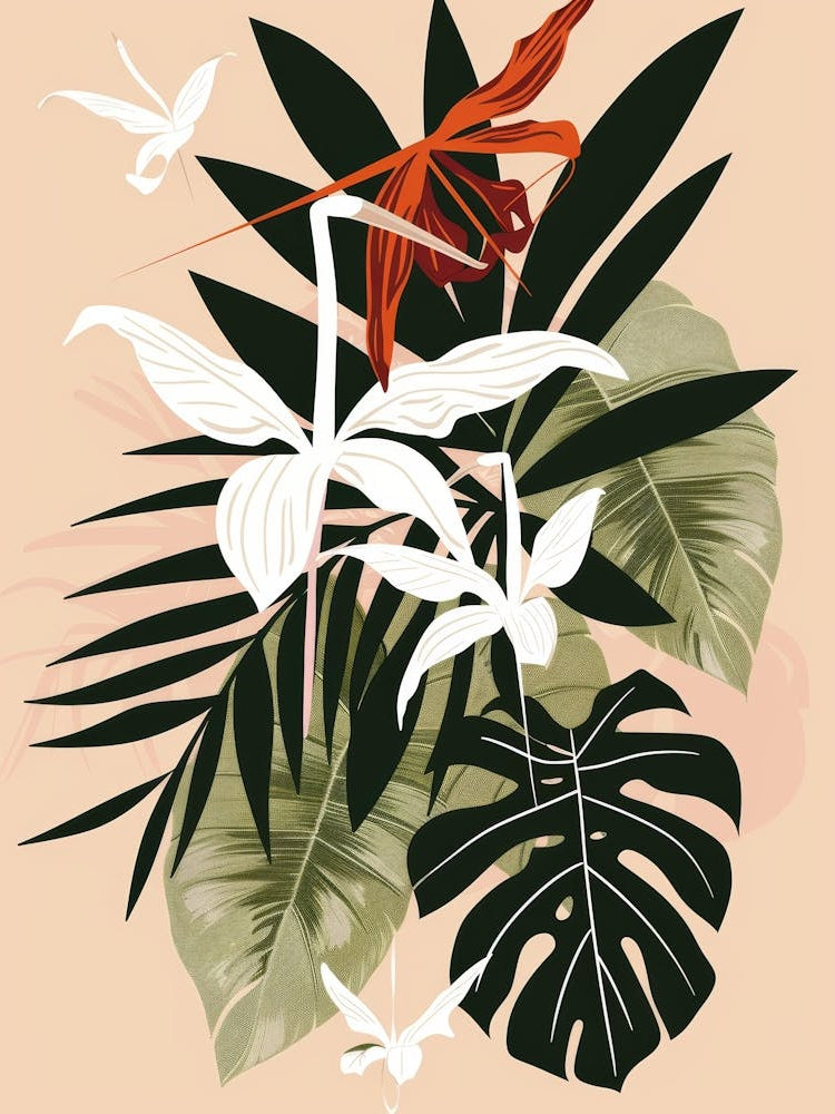 Tropical Flowers And Leaves