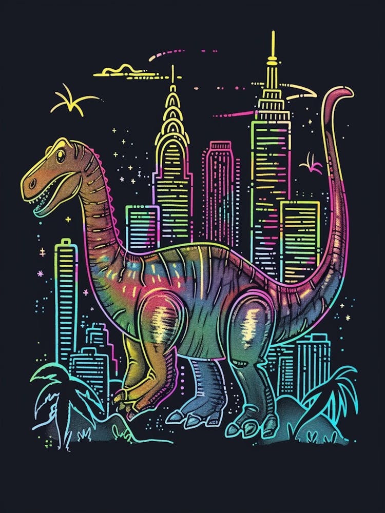 Dinosaur Neon New York Cityscape 1