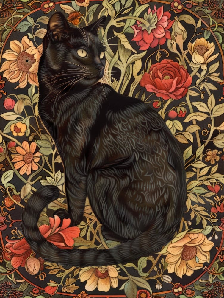 Black Cat With Flowers 8