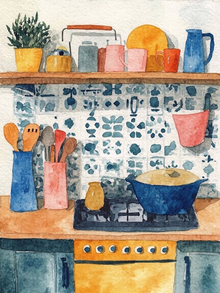 Kitchen Watercolor Painting