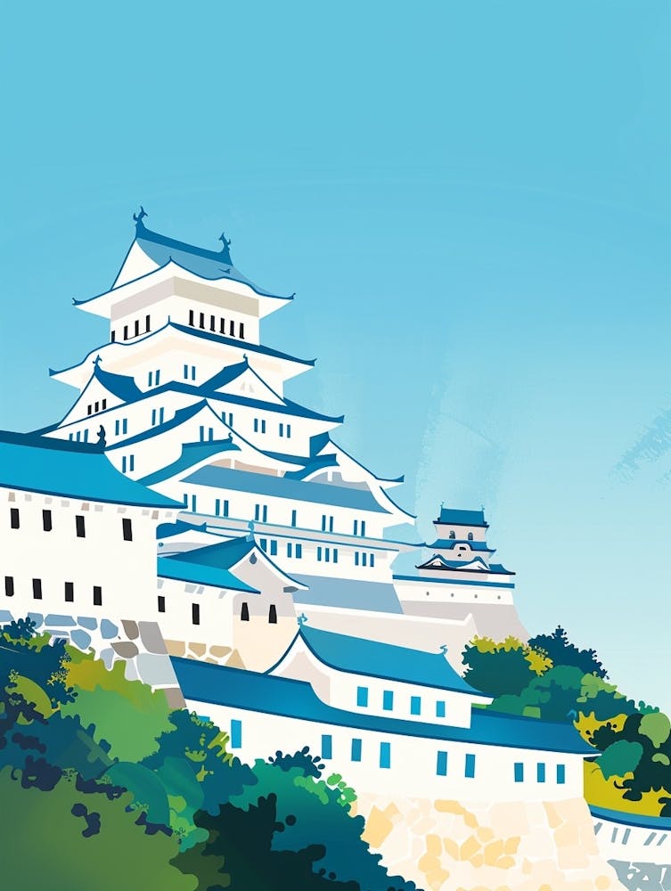 Himeji Castle Japan 5 Colourful Illustration