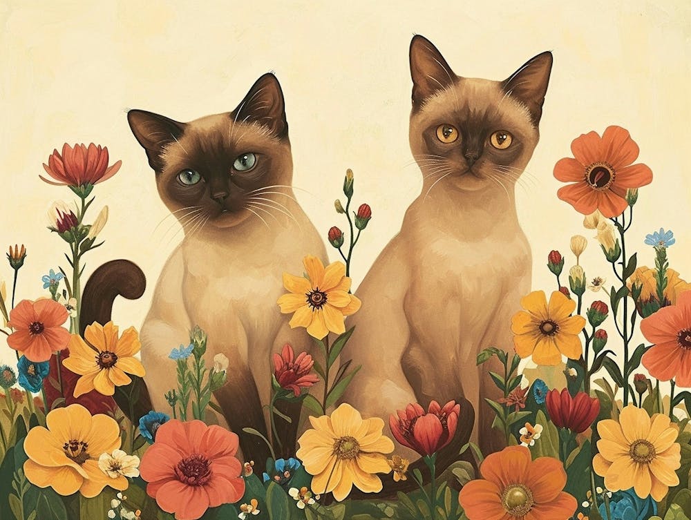 Floral Animal Illustration Cat 4