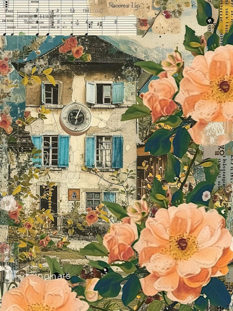 Peach Flowers Scrapbook Collage Cottage 1