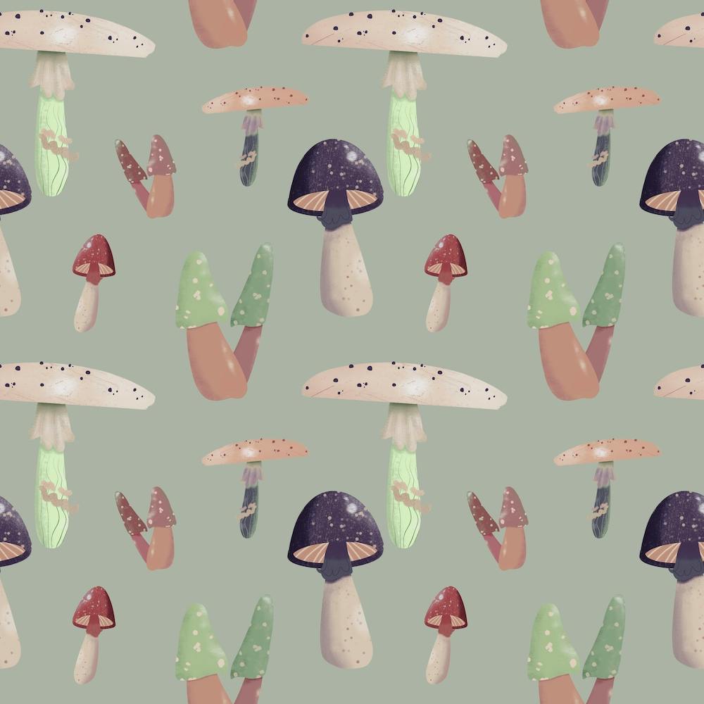 Mushroom Pattern Minty