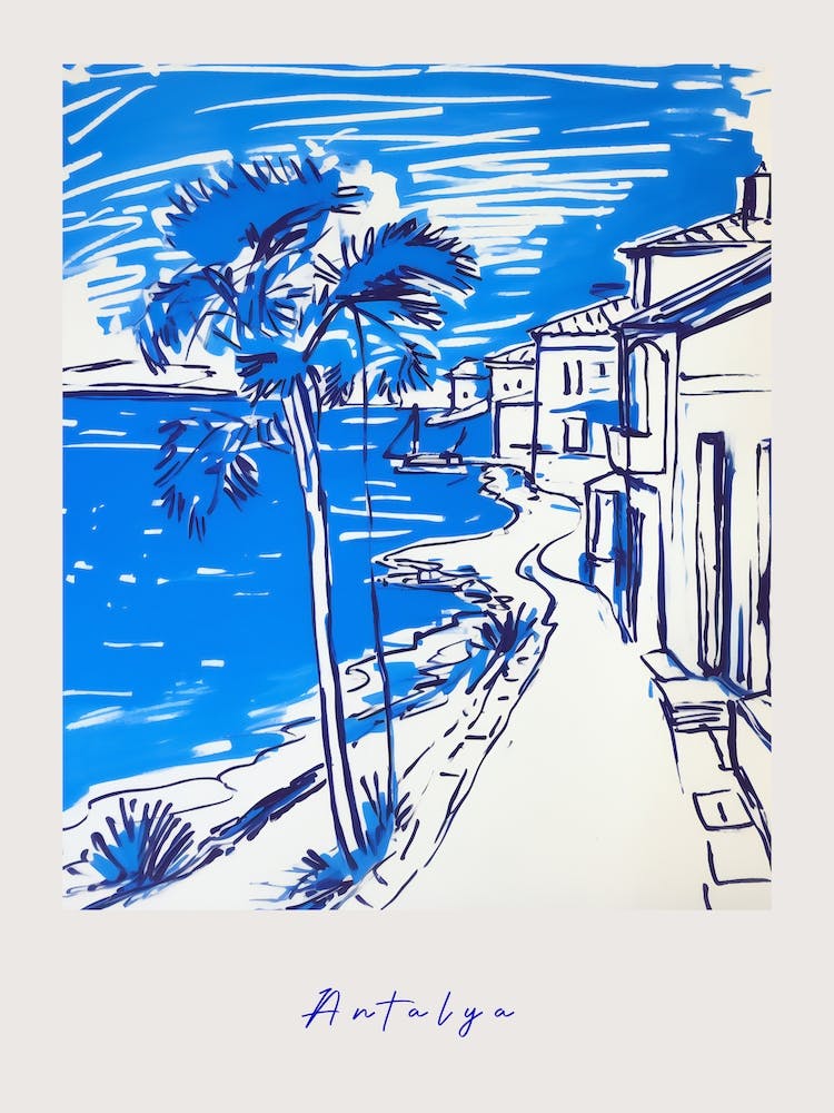 Antalya Turkey 2 Mediterranean Blue Drawing Poster