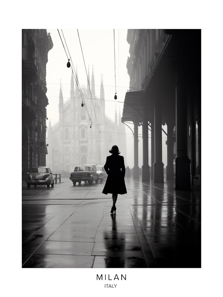 Poster Of Milan, Italy, Black And White Analogue Photography 2