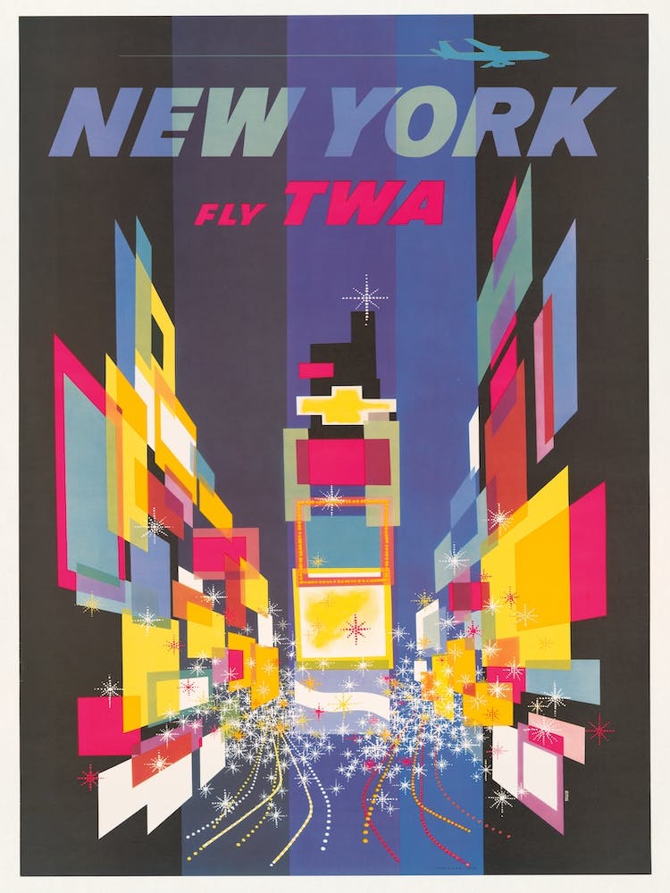 Fly Twa New York Affiche Vintage