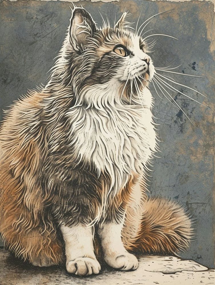 Selkirk Rex Cat Relief Illustration 2