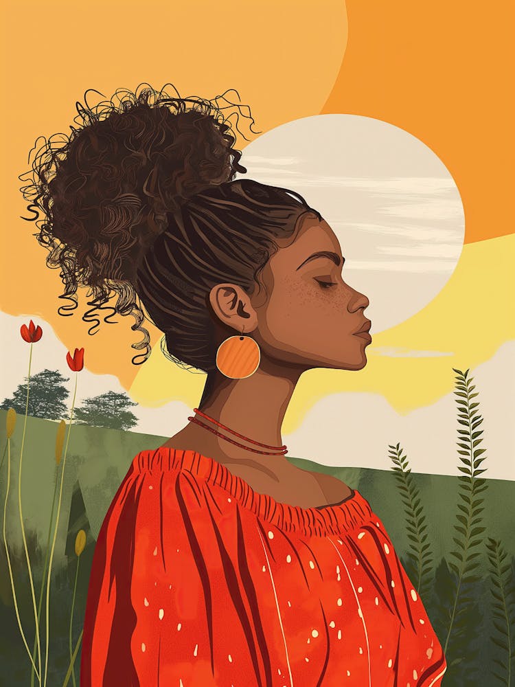 African American Woman In Red Dress