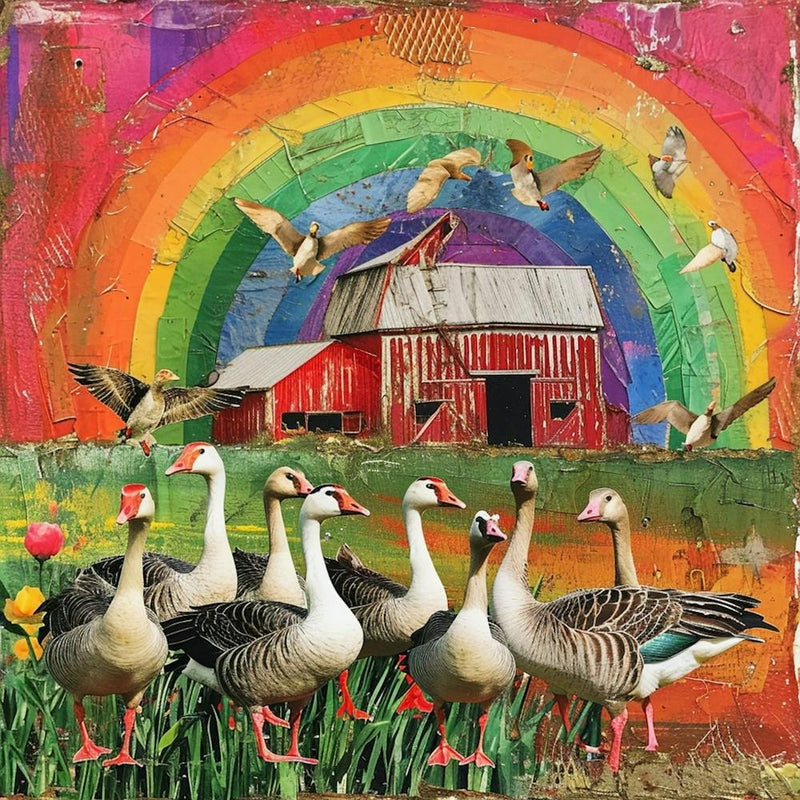 Gänse bei der Scheune Collage
