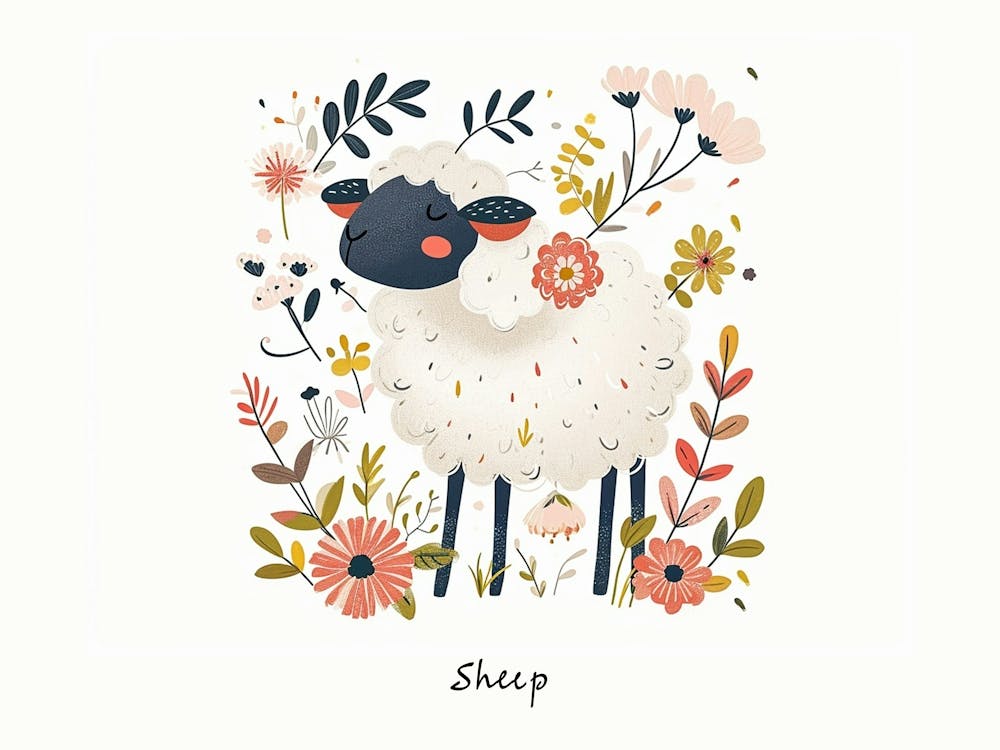 Little Floral Sheep 1 Poster