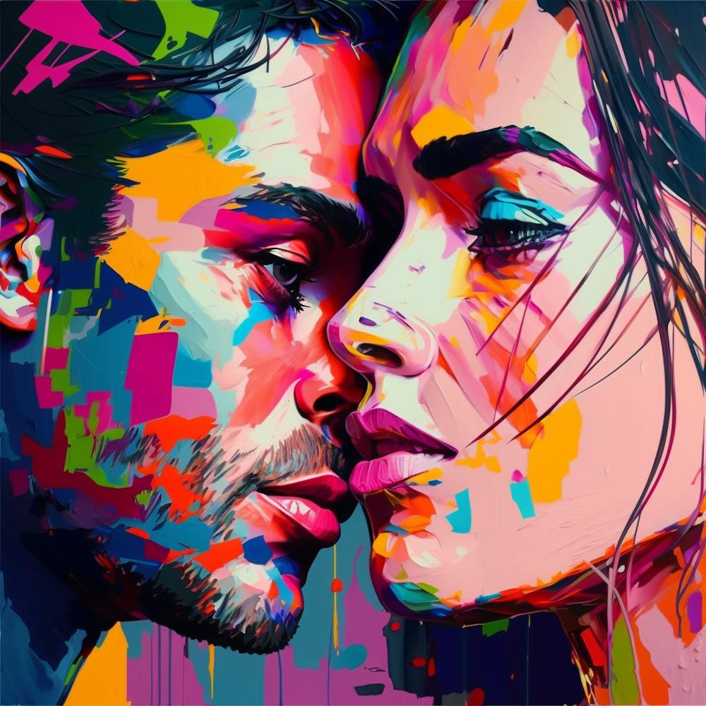 Painted Face Couple Abstract Portrait