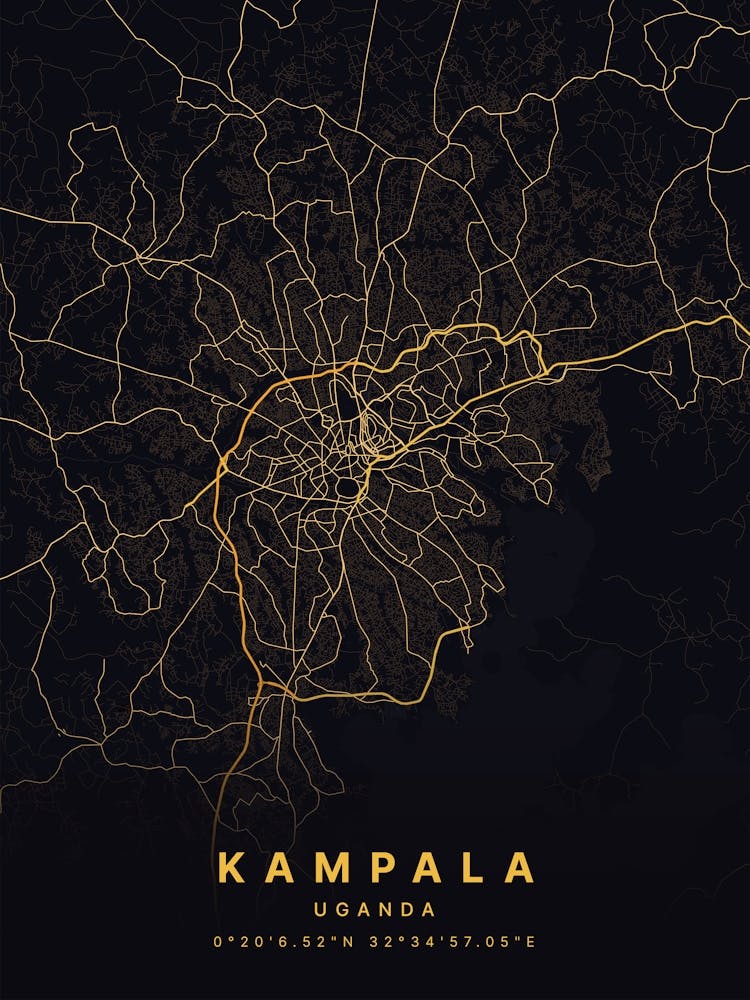 Kampala Uganda Black And Gold Map