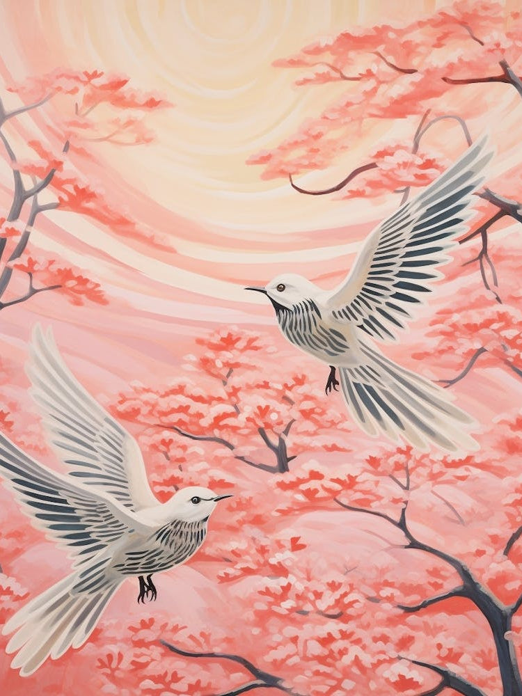 Vintage Japanese Inspired Bird Print Mockingbird 3