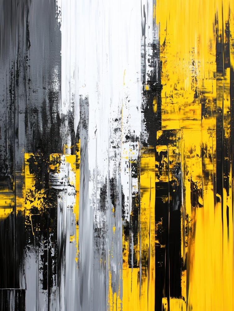 Abstract Painting, Yellow, Black And White