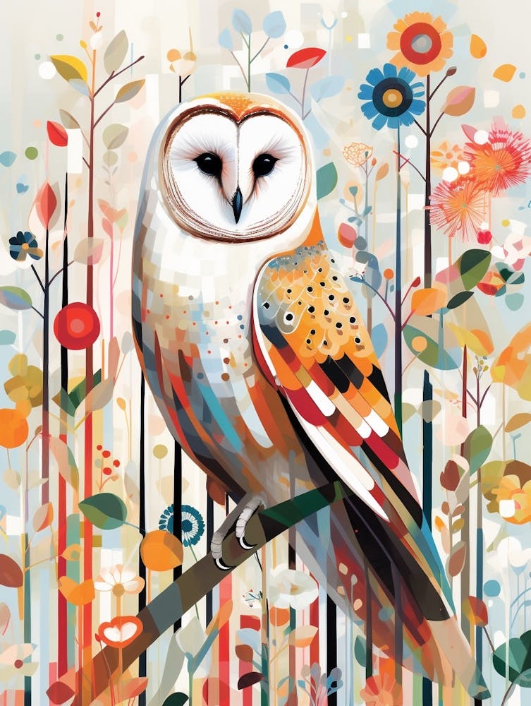 Bird Painting Collage Barn Owl 3