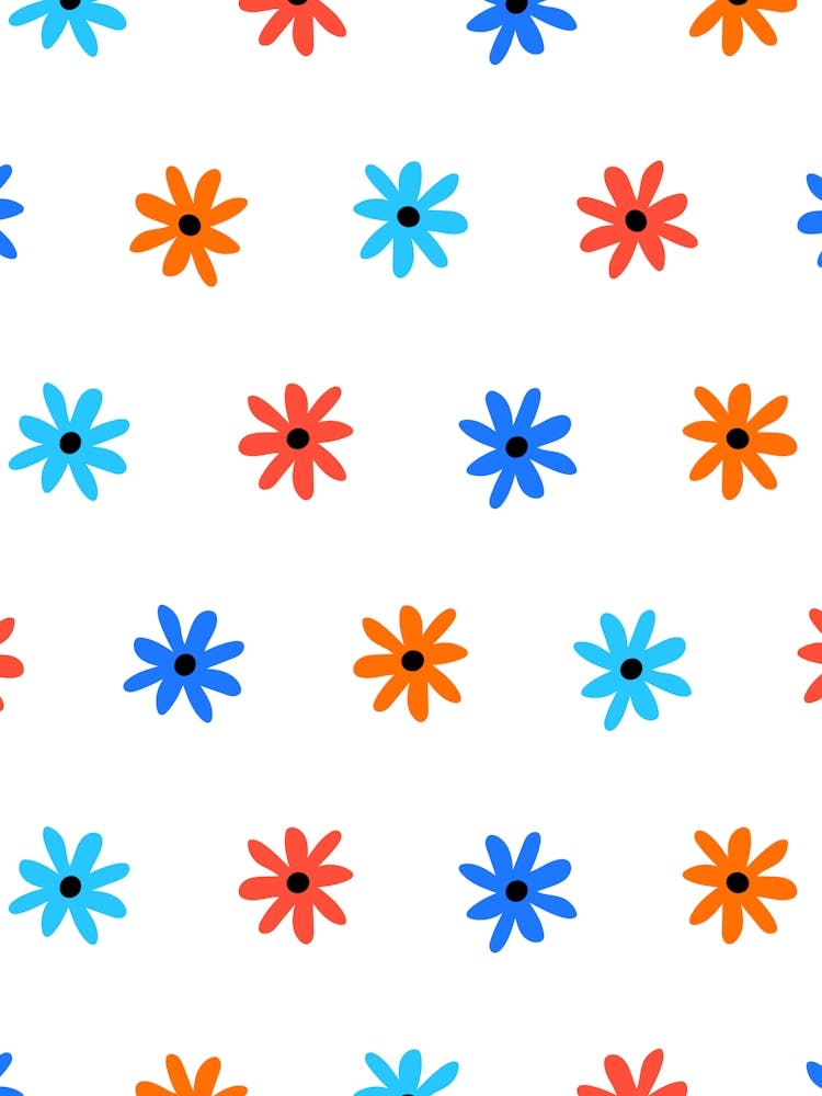 Ditsy Daisy Grid Orange Blue Red White