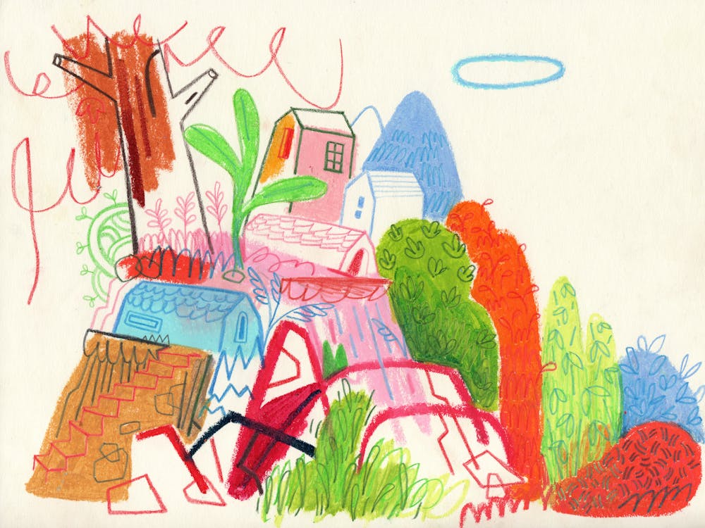 Cozy Village In Summer with Oil Pastels