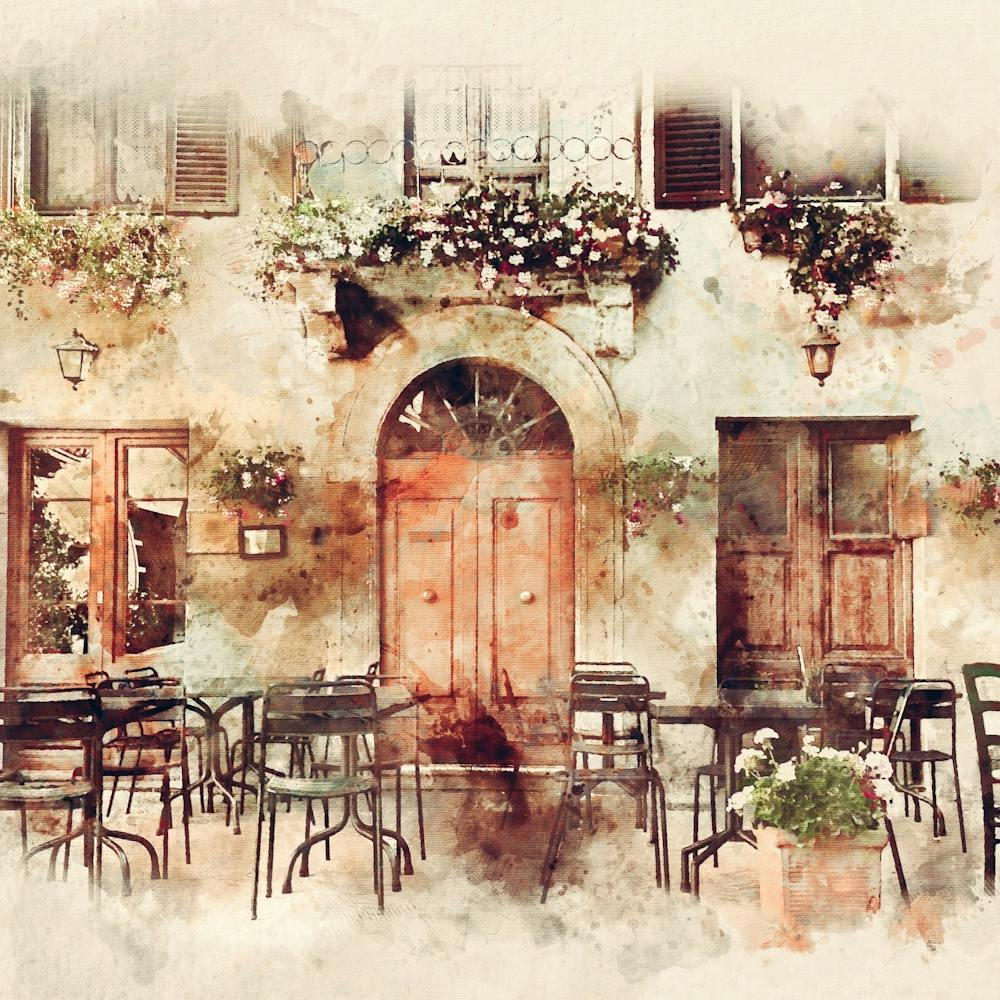 Watercolor Of An Italian Cafe