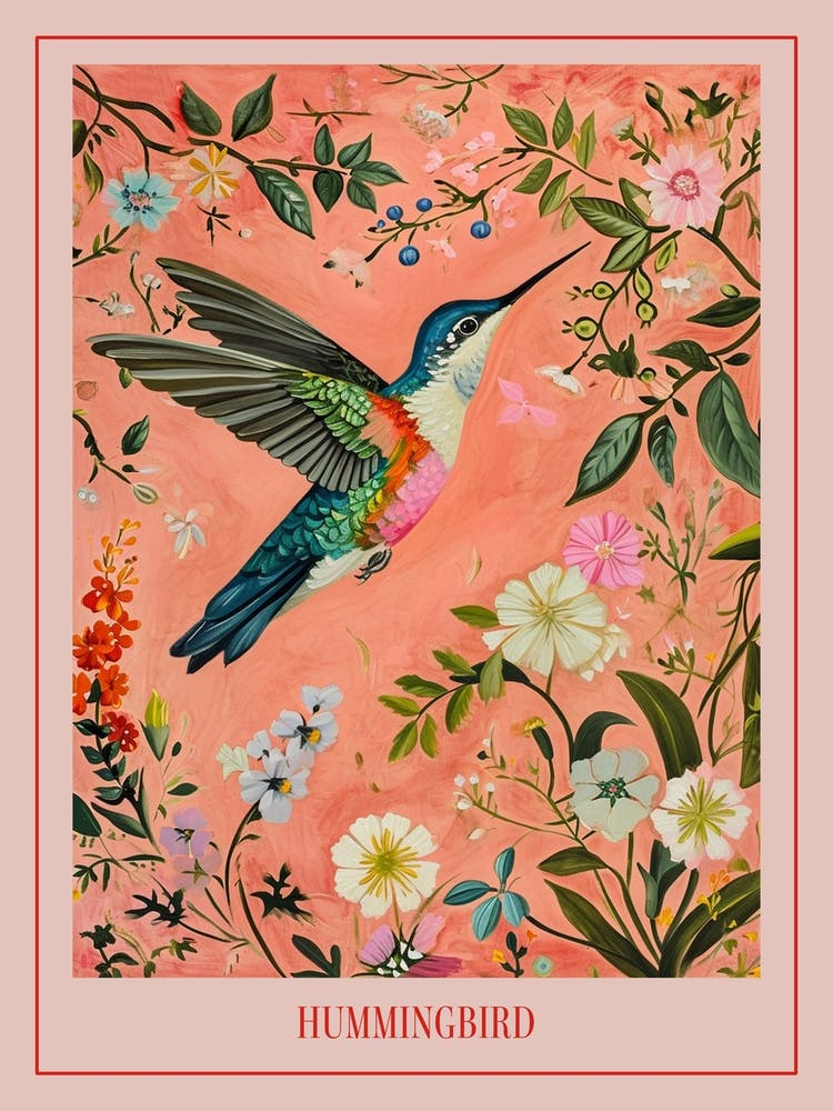 Floral Animal Painting Hummingbird 4 Poster