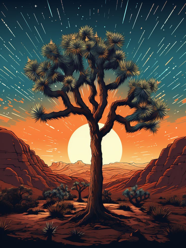 Retro Illustration Of A Joshua Tree With Starry Sky 4