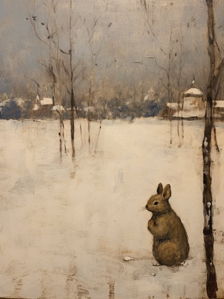 Vintage Winter Animal Painting Rabbit 3