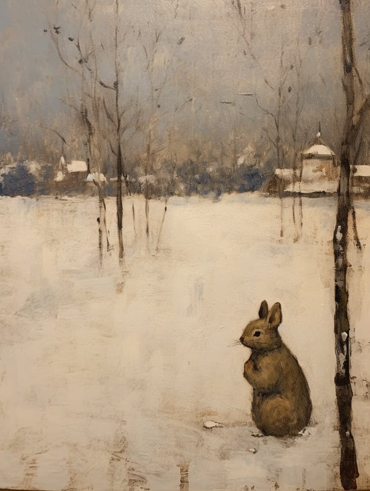 Vintage Winter Animal Painting Rabbit 3