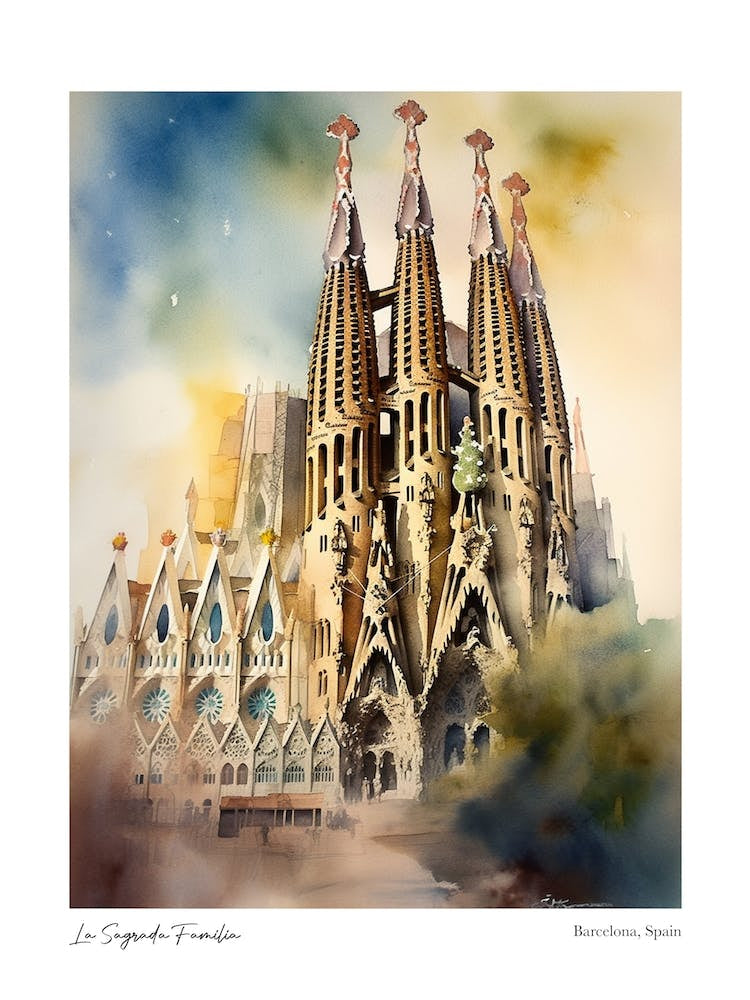 La Sagrada Familia, Barcelona, Spain 1 Watercolour Travel Poster