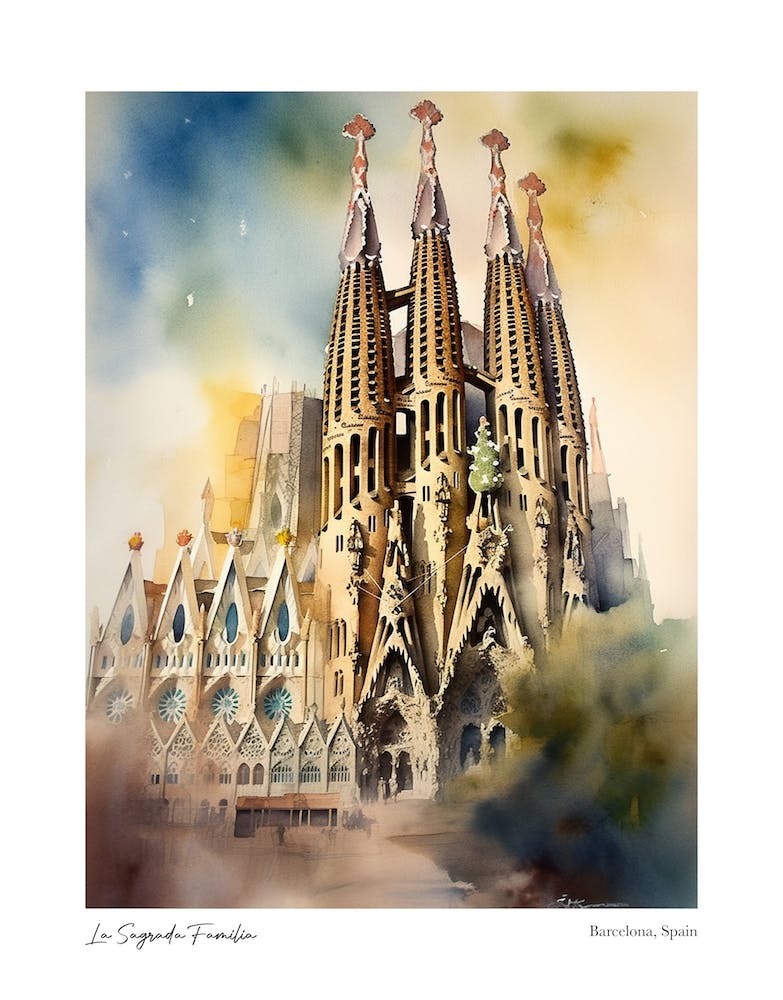La Sagrada Familia, Barcelona, Spain 1 Watercolour Travel Poster