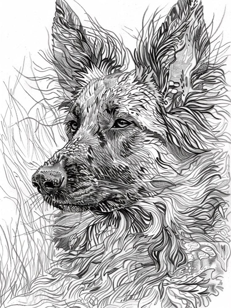 Belgian Sheepdog Line Sketch 1