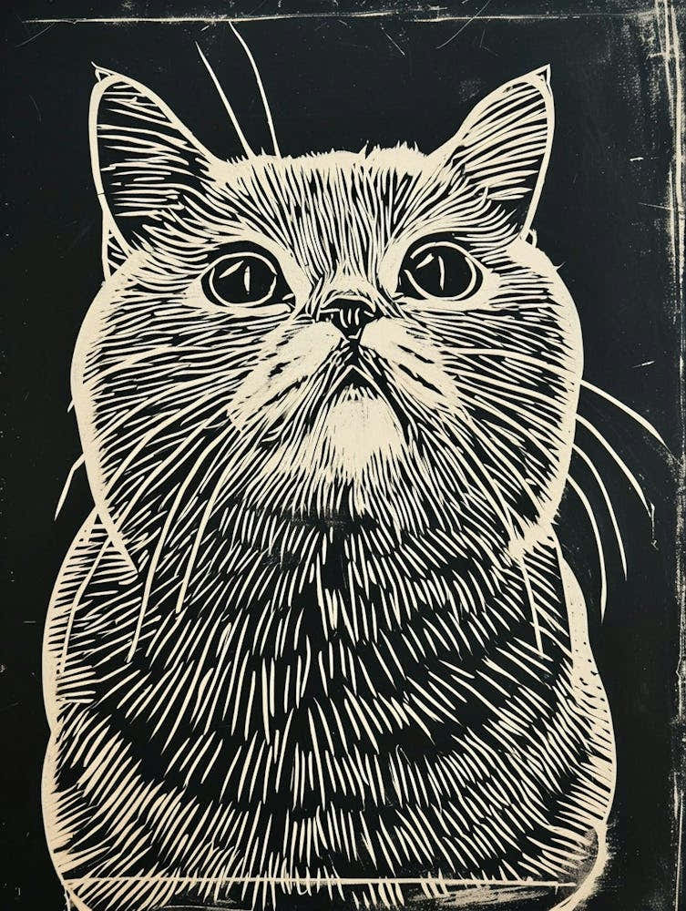 British Shorthair Linocut Blockprint 3