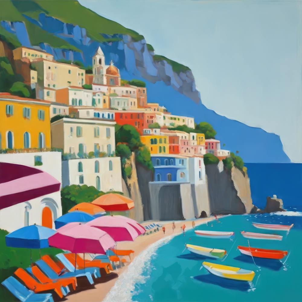 The Amalfi Coast Series in Style of David Hockney