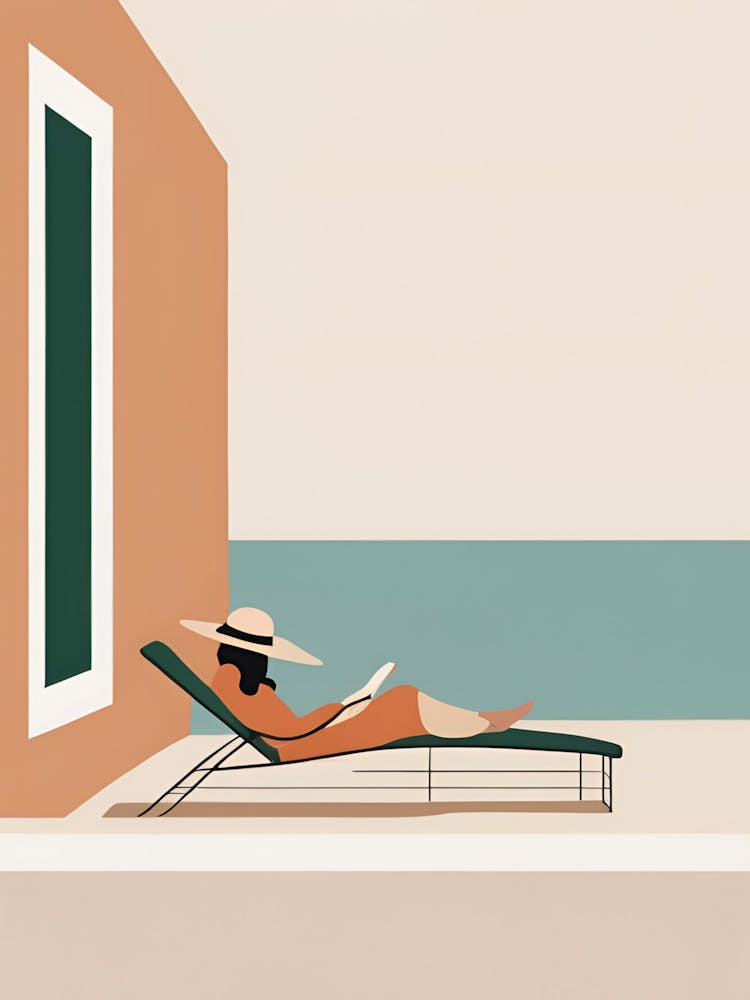 Illustration Of A Woman Relaxing On A Lounge Chair