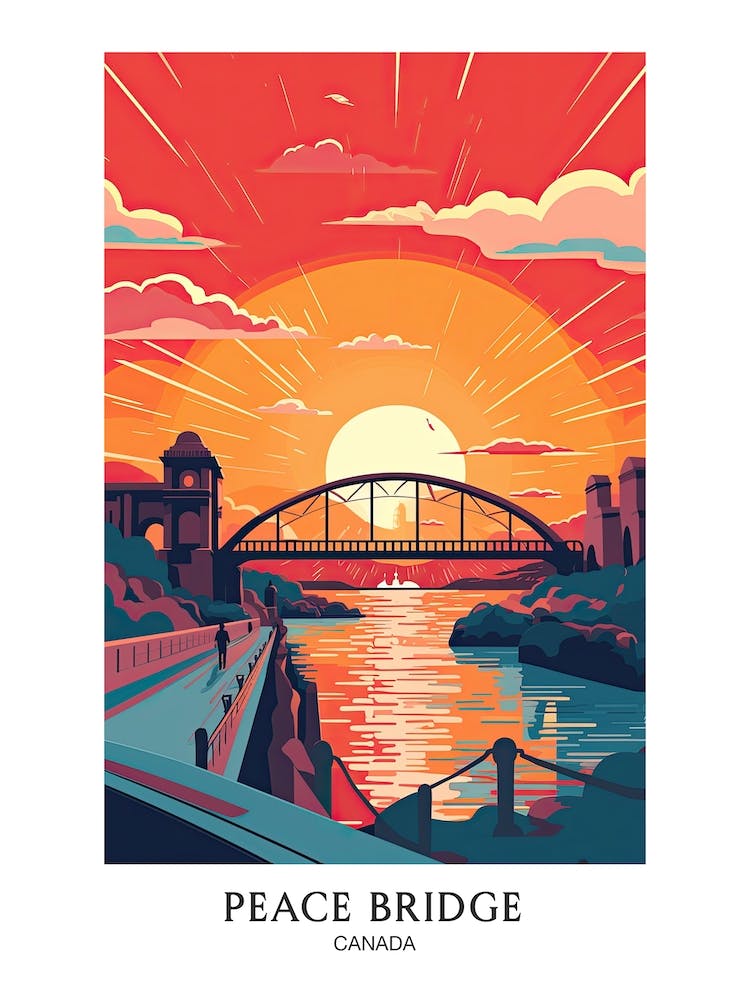 Peace Bridge, Canada, Colourful 4 Travel Poster