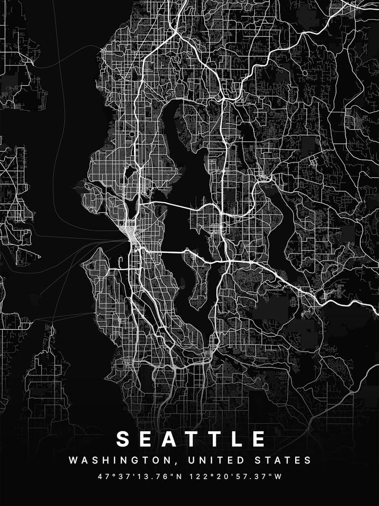 Seattle Washington USA Black Map