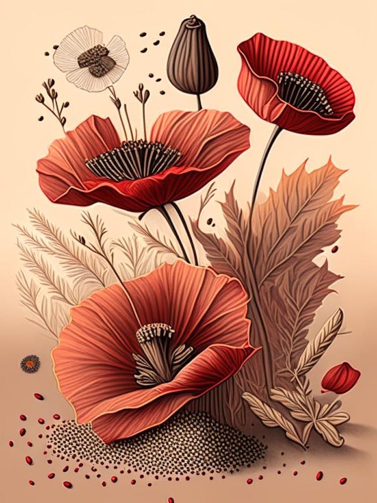 Poppy Seeds Spices And Herbs Retro Drawing 1
