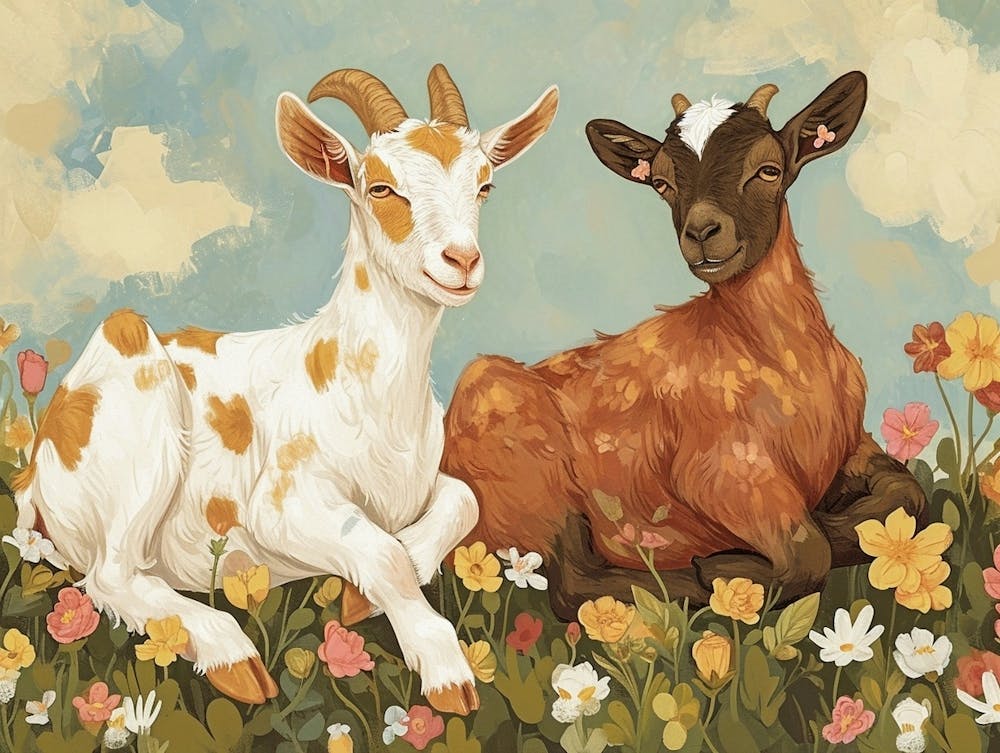 Floral Animal Illustration Goat 4