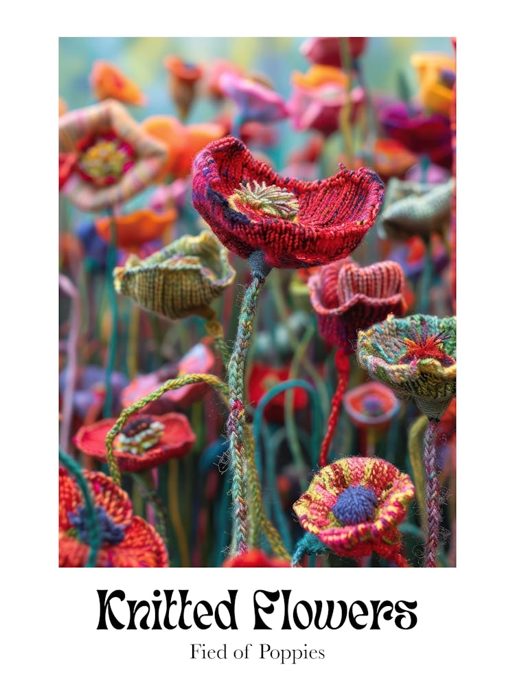 Knitted Flowers Fied Of Poppies 2