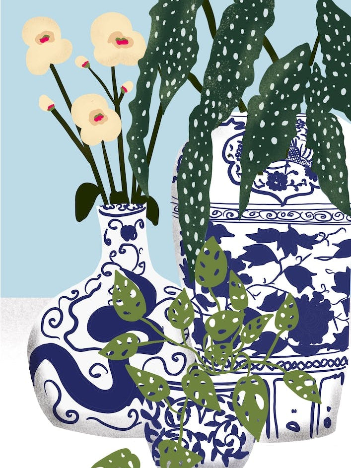 Ginger Jars And White Orchids