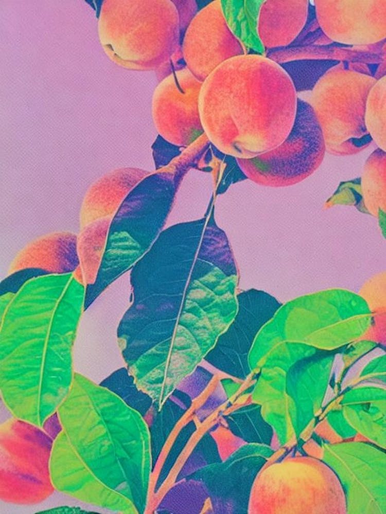 Peach 1 Risograph Retro Poster Fruit