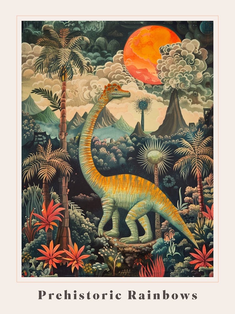 Dinosaur In A Paradise Landscape Painting 3 Poster