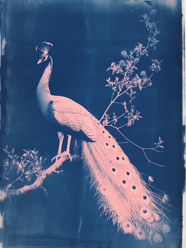 Peacock In The Tree Cyanotype Inspired 5