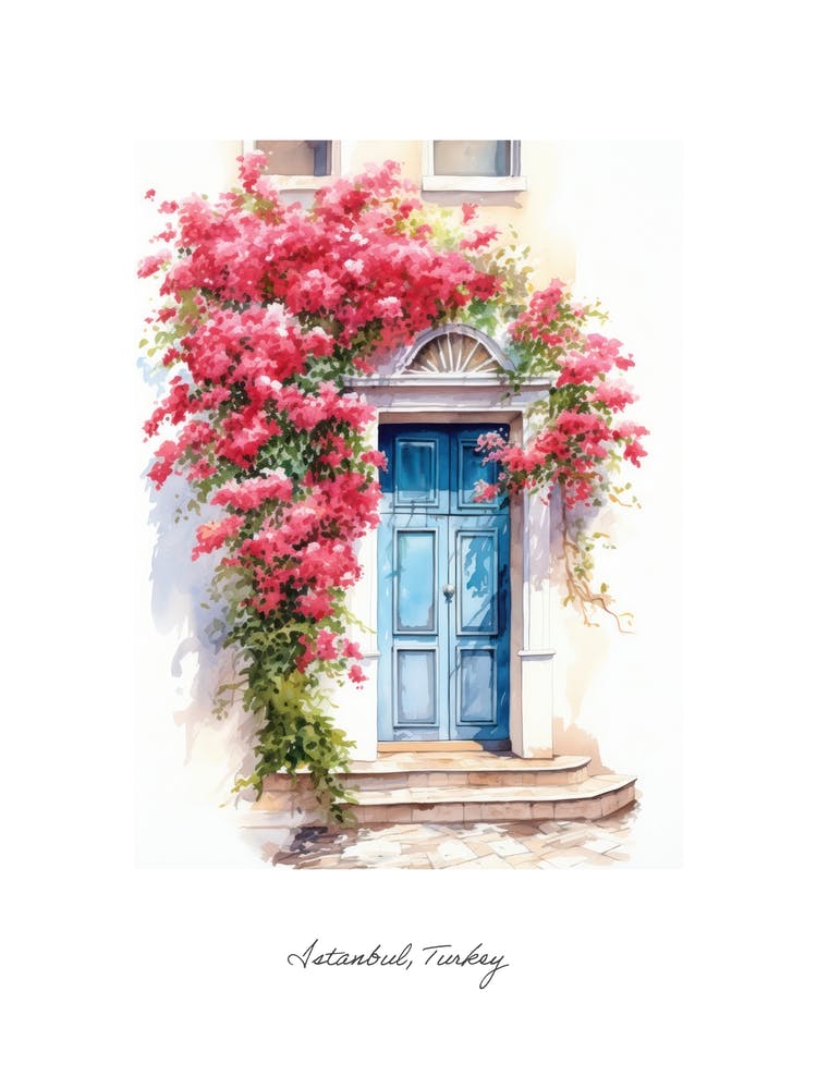 Istanbul, Turkey   Mediterranean Doors Watercolour Painting 2 Poster