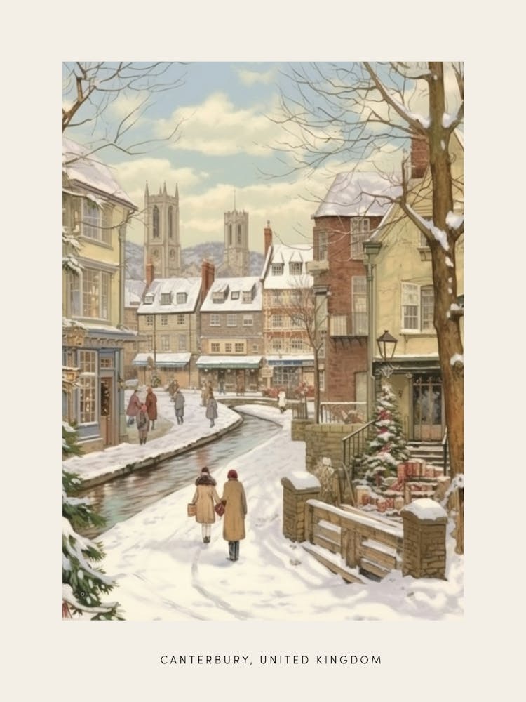 Vintage Winter Poster Canterbury United Kingdom 4